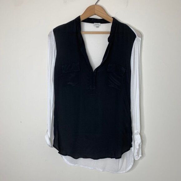 𝅺Aritzia Babaton Julien Blouse Top Henley Silk Front Rolled Sleeve Size XS - Picture 4 of 7